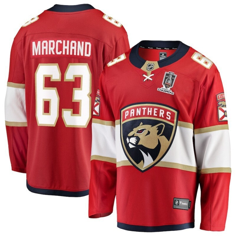 florida panthers #63 brad marchand 2025 stanley cup champions breakaway jersey - red