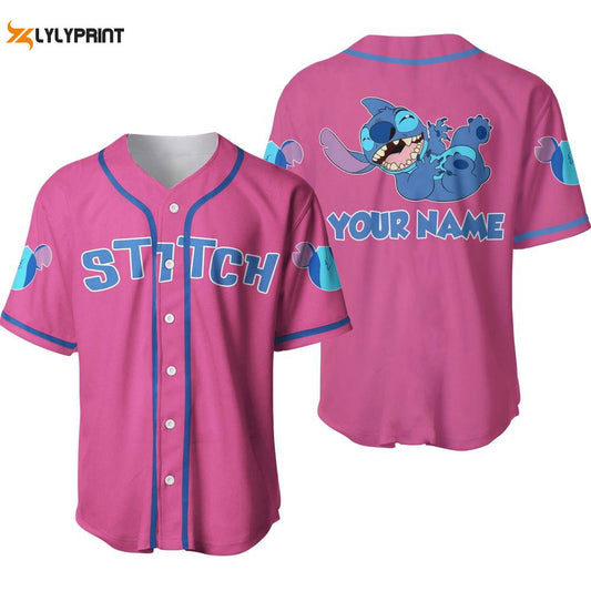 Funny Stitch Blue Pink | Disney Baseball Jersey Personalized - lylyprint.com