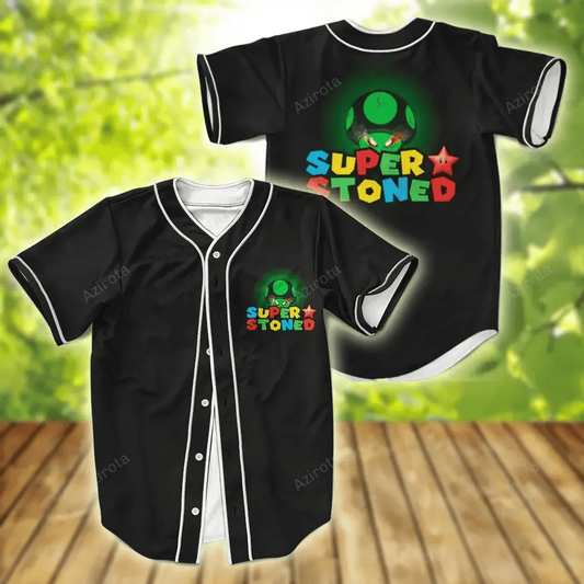 Super Stoned Mushroom Weed Marijuana Baseball Jersey Colorful Adult Unisex S 5Xl Full Size