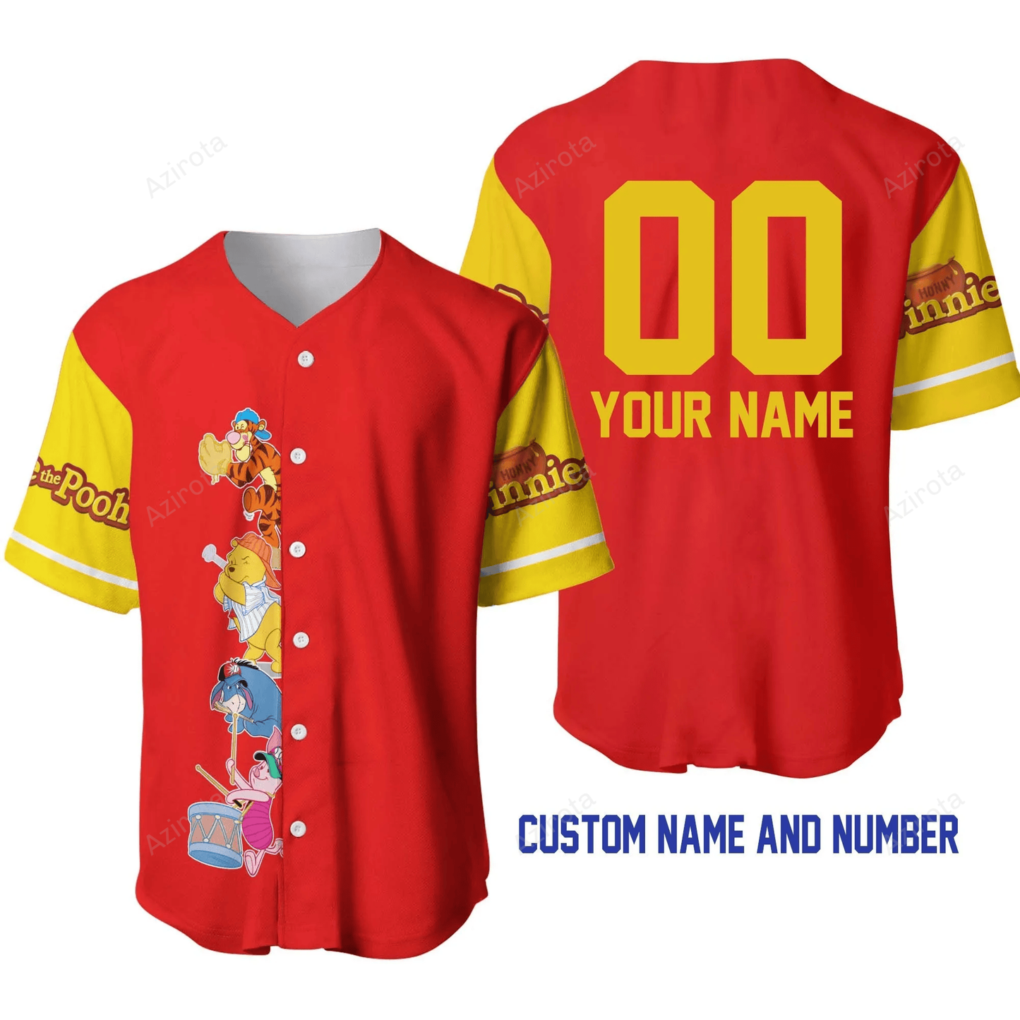 Winnie Pooh Bright Red Yellow Disney Unisex Cartoon Graphic Casual Outfits Custom Personalized Baseball Jersey
