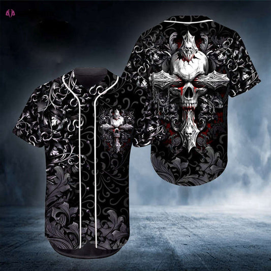Colorful Ghost Cross Skull Baseball Jersey Adult Unisex S - 5XL Full Size - Aopprinter