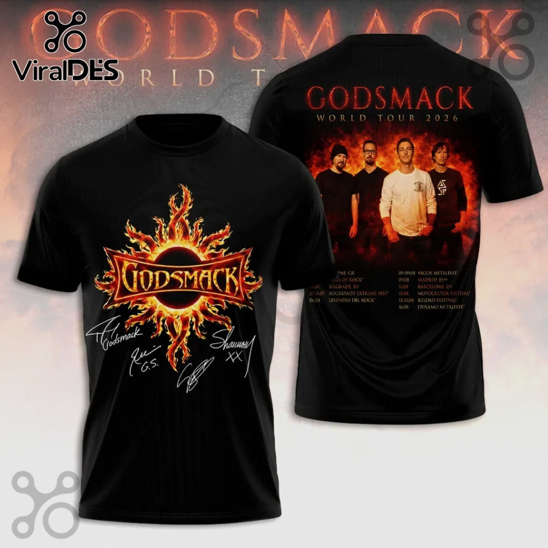 Godsmack World Tour 2026 Autographed Concert Band Tee Shirt
