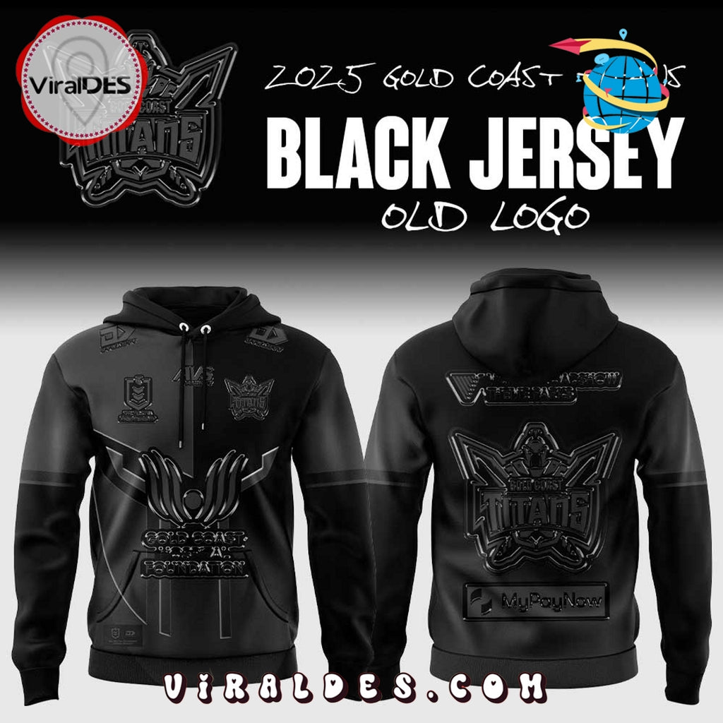 Gold Coast Titans Back In Black Old Logo Hoodie 2025