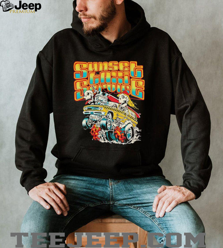 Sunset Taxi Service Retro Skeleton Surf Van Graphic T Shirt