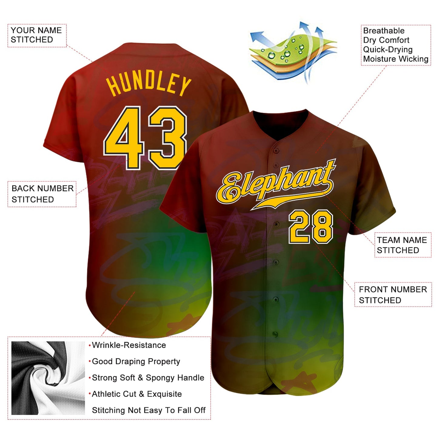 Custom Graffiti Pattern Gold-Black 3D Authentic Baseball Jersey