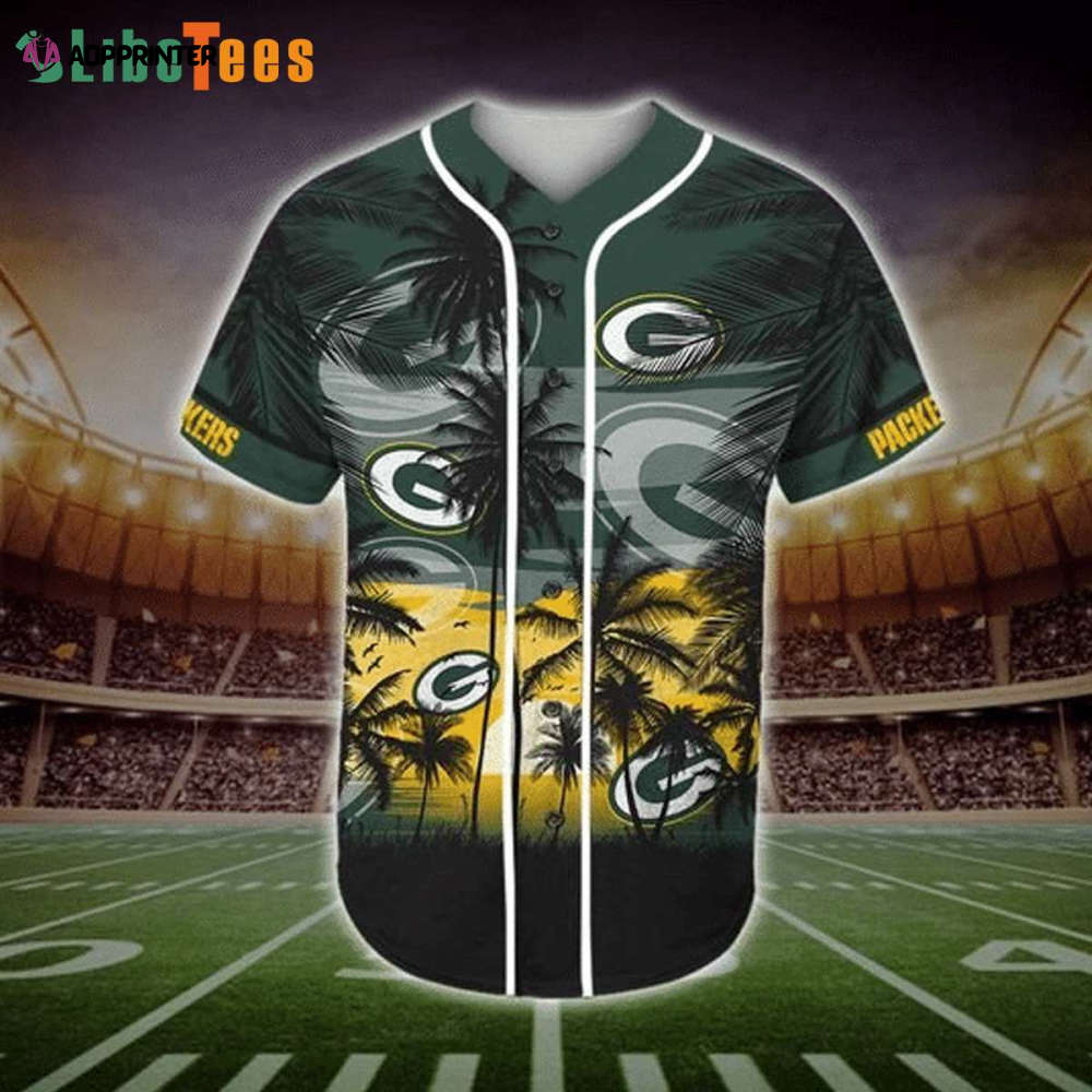 Green Bay Packers Baseball Jersey Palm Tree And Logo - Perfect Gifts For Your Loved Ones Jersey Shirt