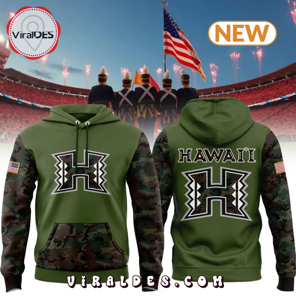 Hawaii Rainbow Warriors 2024 Veterans Camo Hoodie, Jogger, Cap