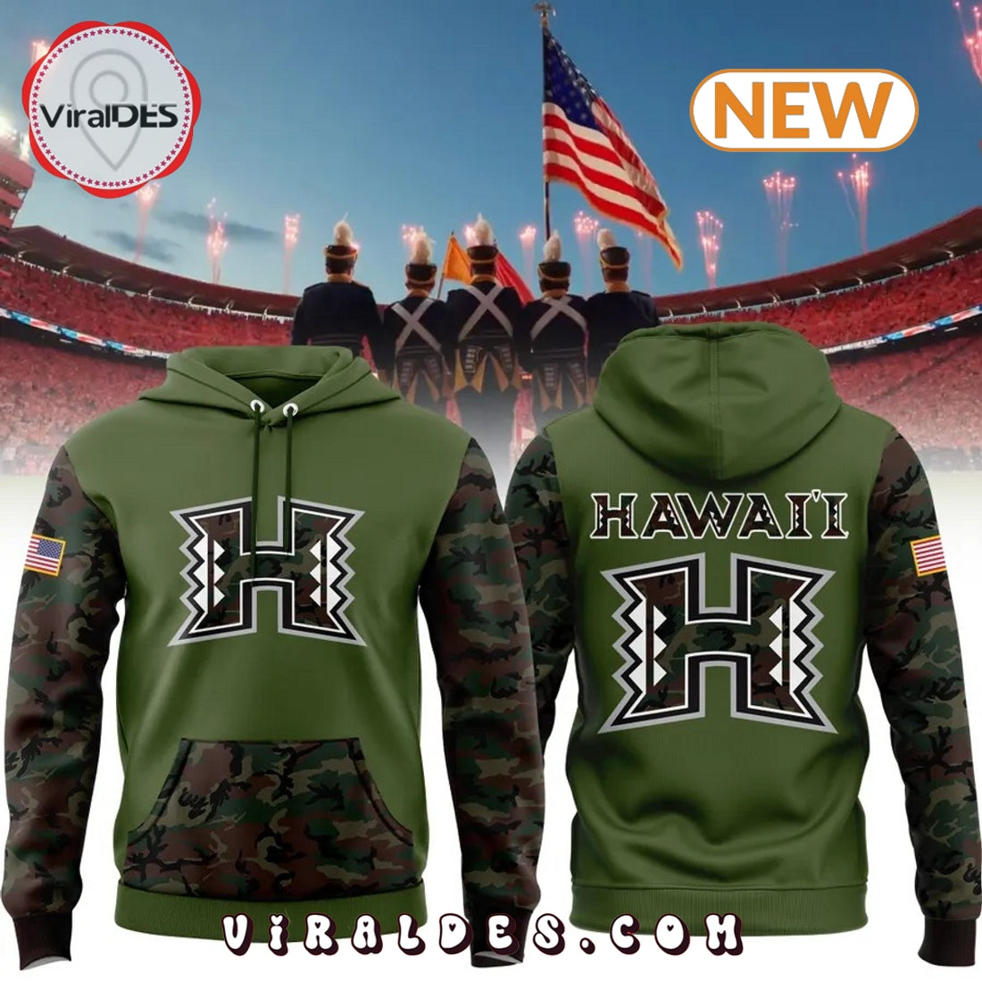 Hawaii Rainbow Warriors 2024 Veterans Camo Hoodie, Jogger, Cap