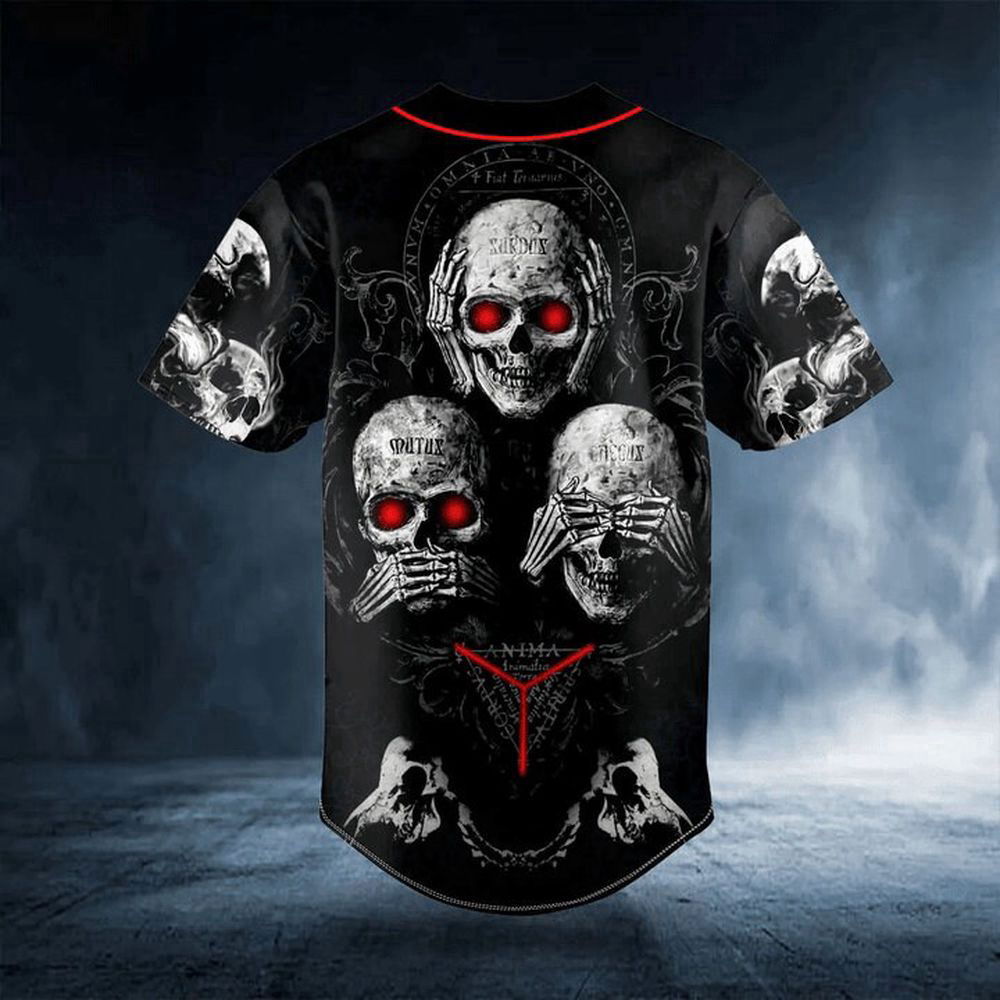 Hear See Speak No Evil Skull Baseball Jersey Men's Baseball Jersey For Men Women - lylyprint.com