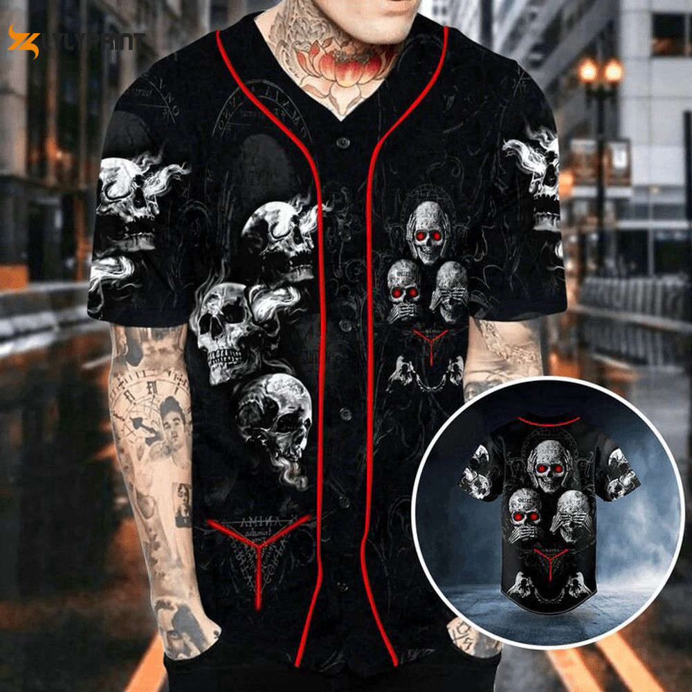 Hear See Speak No Evil Skull Baseball Jersey Men's Baseball Jersey For Men Women - lylyprint.com