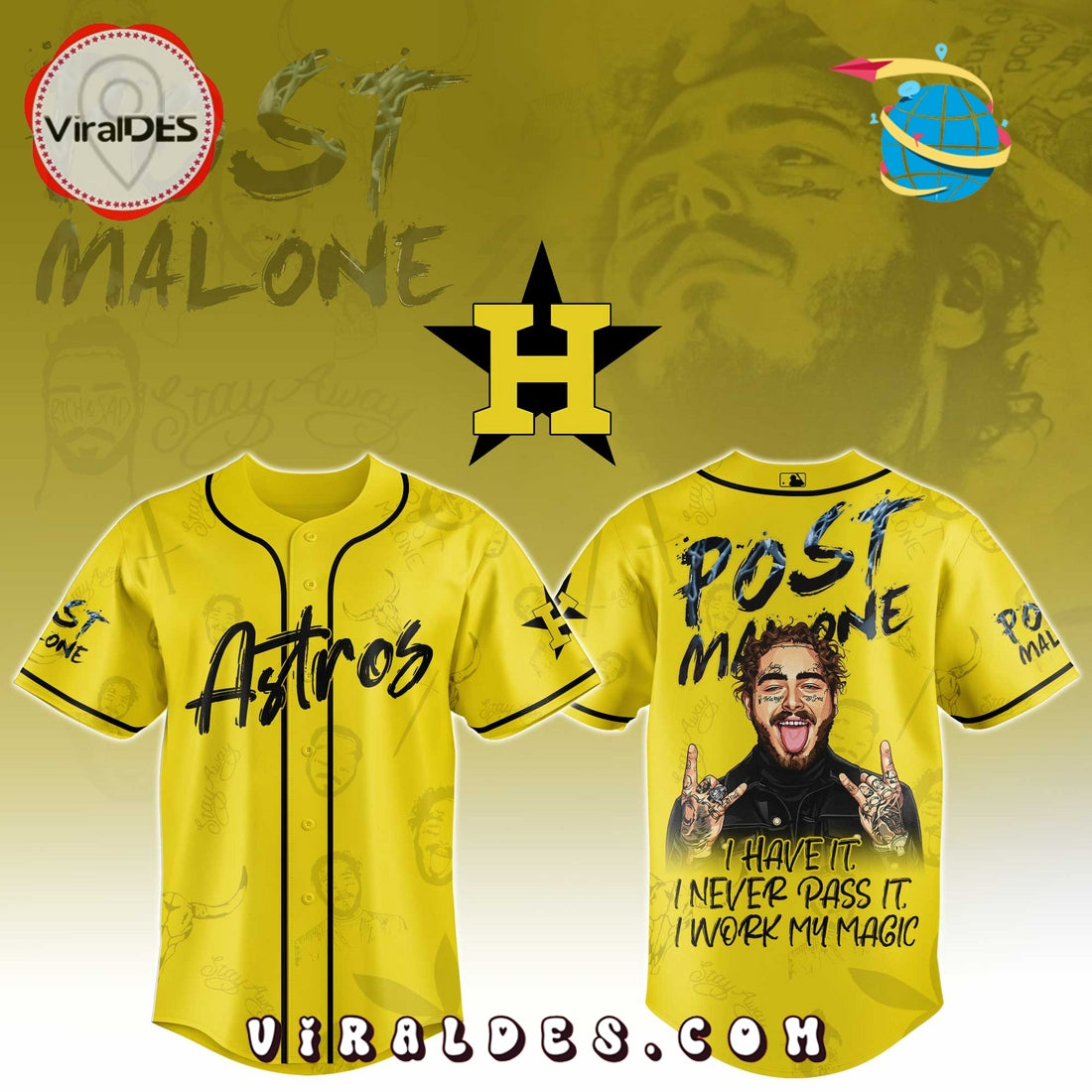 Houston Astros x Post Malone Tour 2025 Baseball Jersey