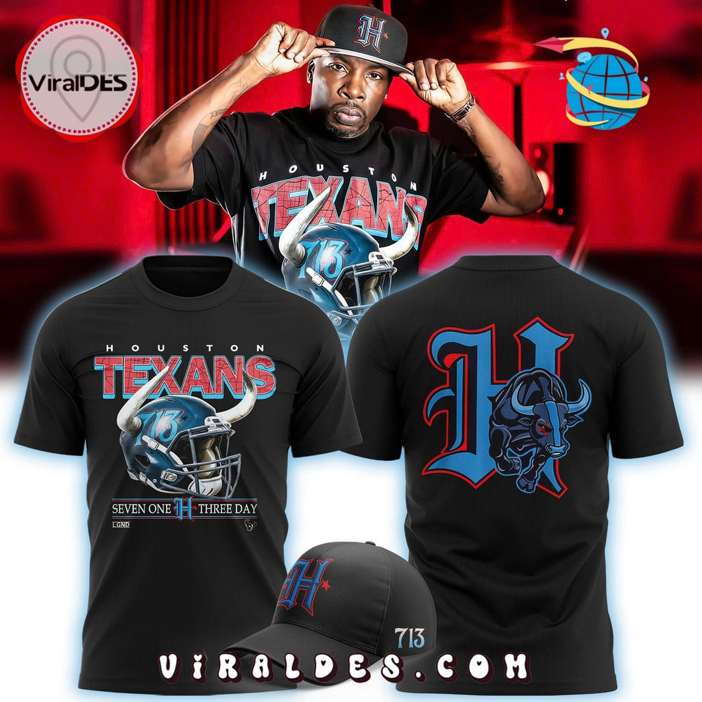 Houston Texans 713 New 2025 Black Hoodie, Cap