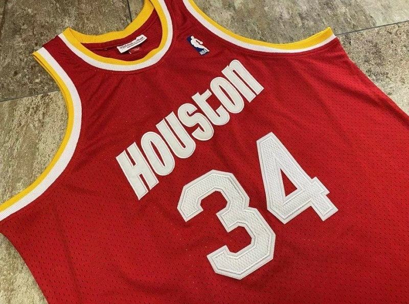houston rockets #34 hakeem olajuwon Rockets 34 Olajuwon Retro Red Jersey Style 9