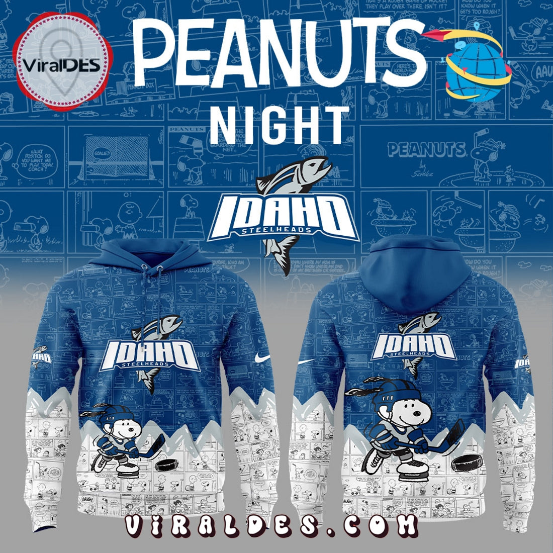Idaho Steelheads Peanuts Night Anniversary Hoodie