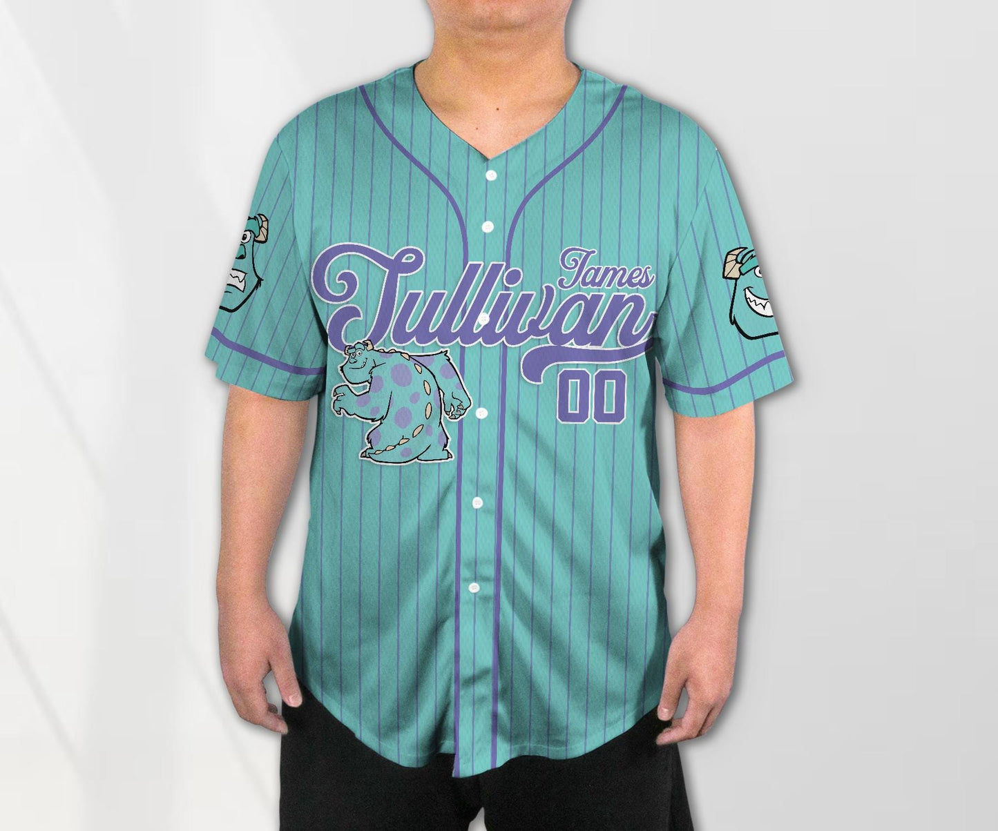 Custom Monster Inc James Sullivan Cyan Simple Baseball Jersey Personalized Baseball Team Jersey Shirt Birthday... (Image 2)
