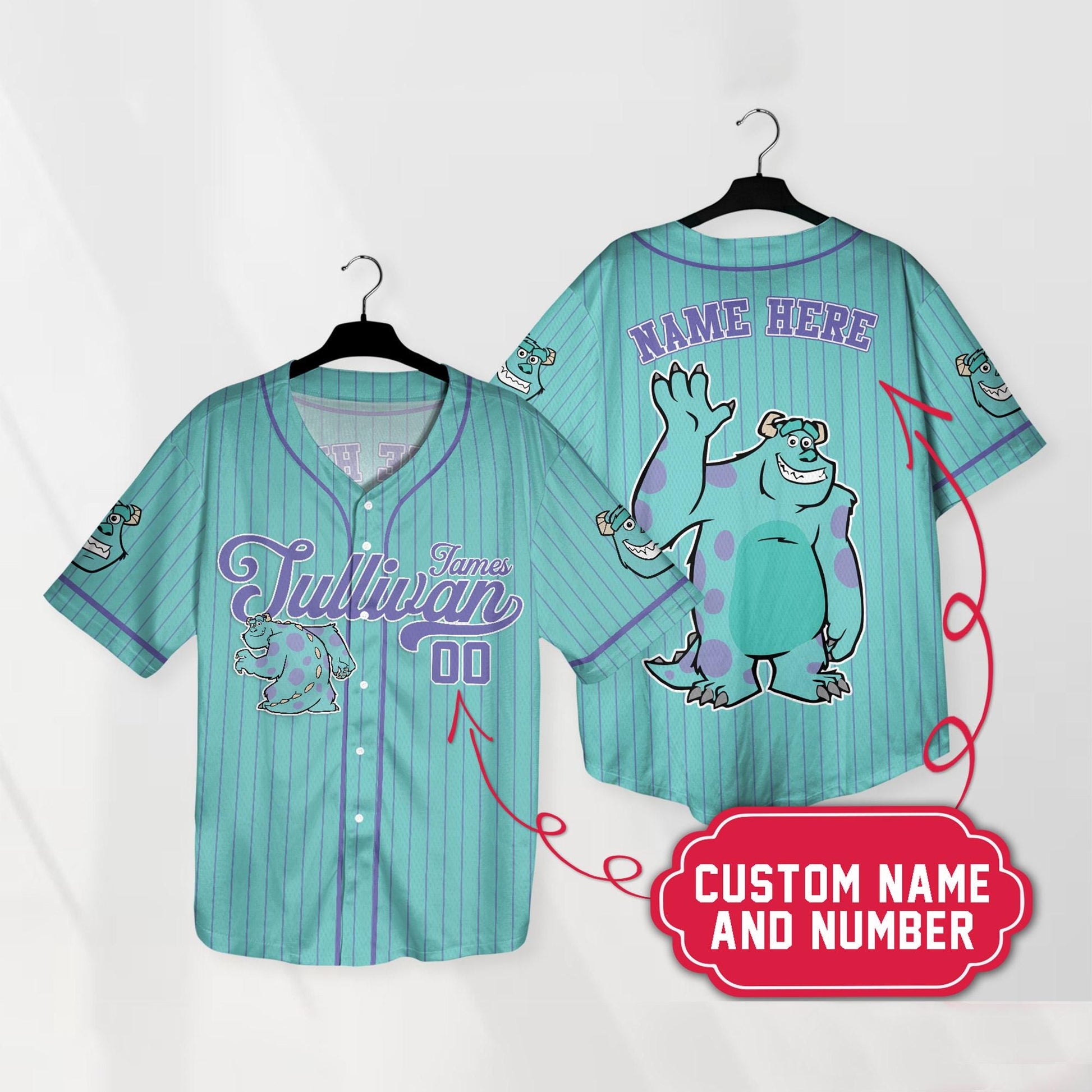 Custom Monster Inc James Sullivan Cyan Simple Baseball Jersey Personalized Baseball Team Jersey Shirt Birthday... (Image 1)