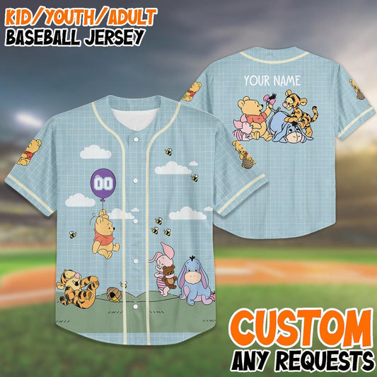 Winnie the Pooh Baseball Jersey, Custom Name Shirt, Kid Youth Adult Jersey, Christmas Gift, Holiday Gift, Disney Matching Outfit