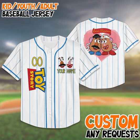 Custom Toy Story Mr. & Mrs. Potato Baseball Jersey, Custom Name Shirt, Kid Youth Adult Jersey, Disney Trip, Holiday Gift, Matching Outfit