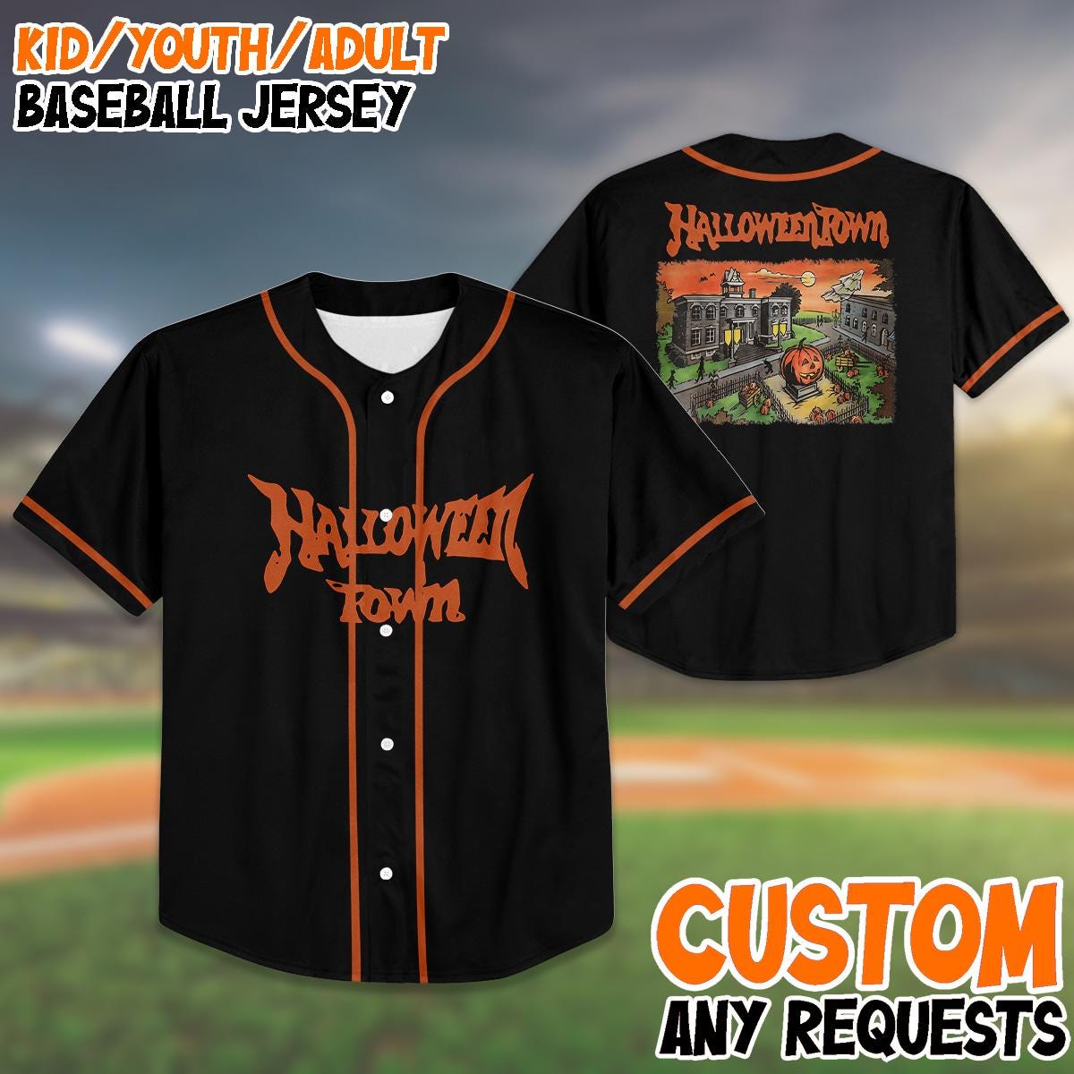 Halloween Town Baseball Jersey, Custom Halloween Shirt, Kid Youth Adult Jersey, Spooky Matching Outfit, Trick or Treat Costume Top