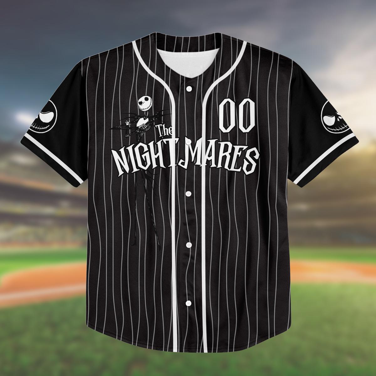 Custom Birthday Baseball Jersey, Jack Skellington Pinstripe Shirt, Personalized Name Number, Spooky Birthday... (Image 2)