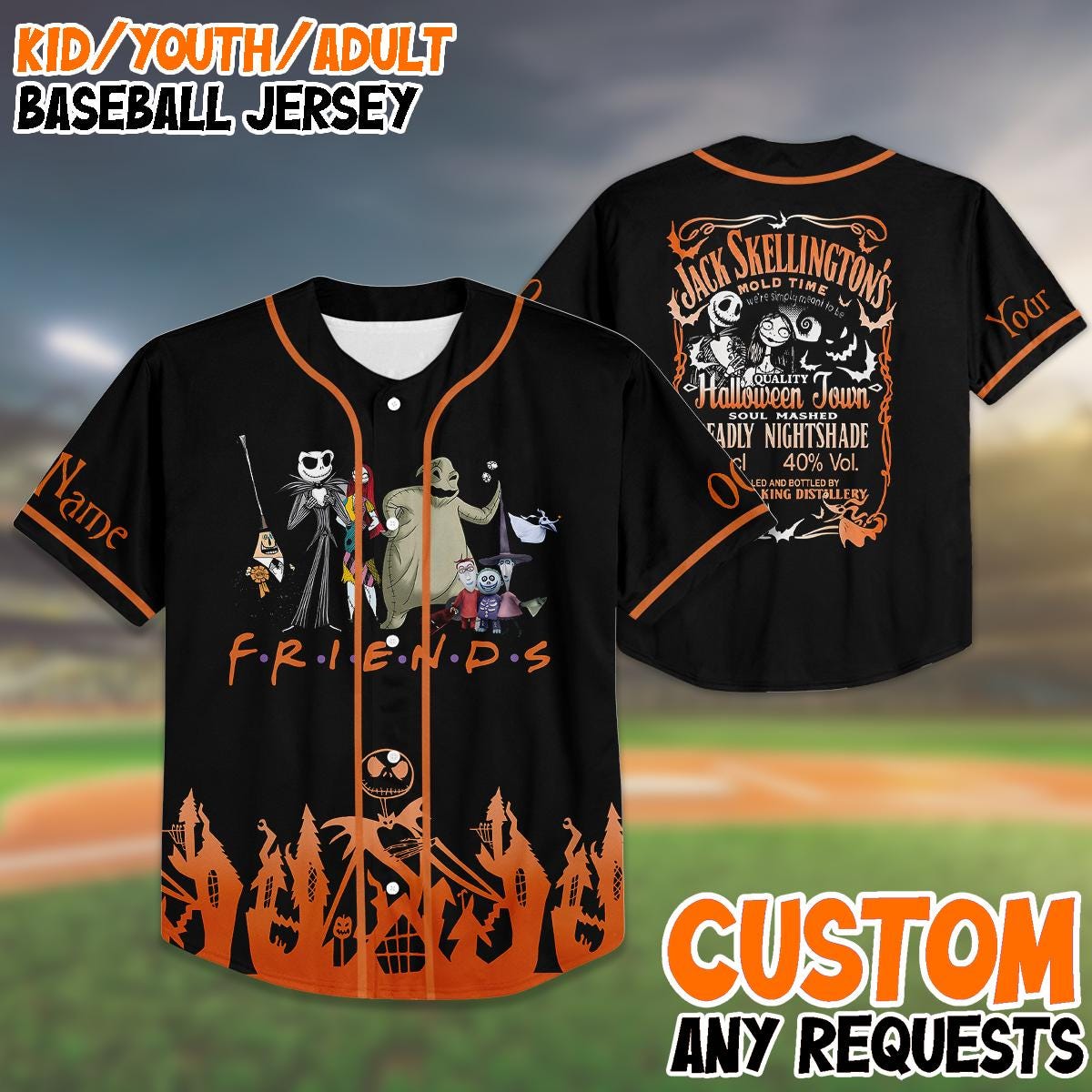 Custom Halloween Baseball Jersey, Personalized Jack Skellington Shirt, Spooky Team Jersey, Halloween Party... (Image 1)