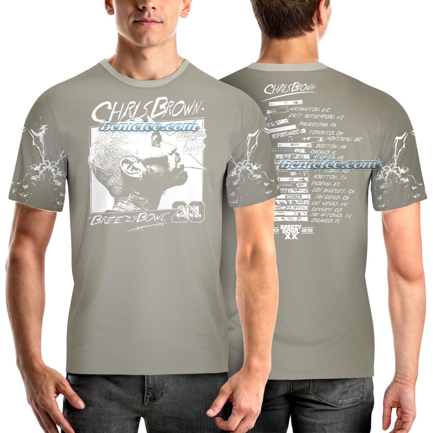 Rapper Chris Brown Breezy Bowl XX Tour 11:11 Vintage Washed Shirt 3D