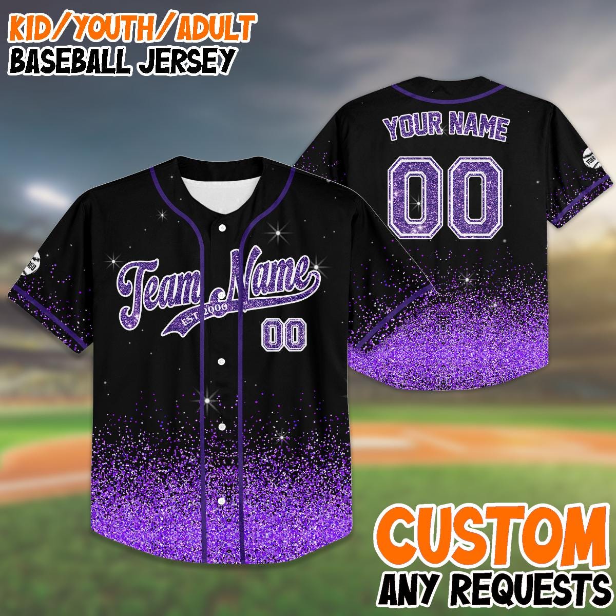 Custom Glitter Baseball Jersey Birthday Gift, Kids And Adults Sparkle Jersey, Personalized Name And Number,... (Image 1)