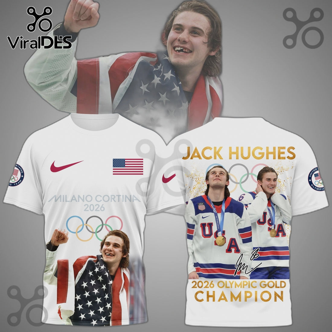 Jack Hughes Olympic Gold Champion 2026 USA Hockey Graphic Shirt