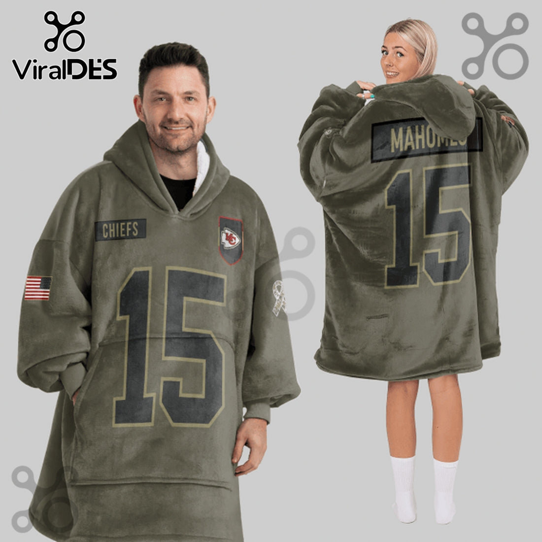 Kansas City Chiefs Patrick Mahomes 15 Oversized Wearable Blanket Hoodie