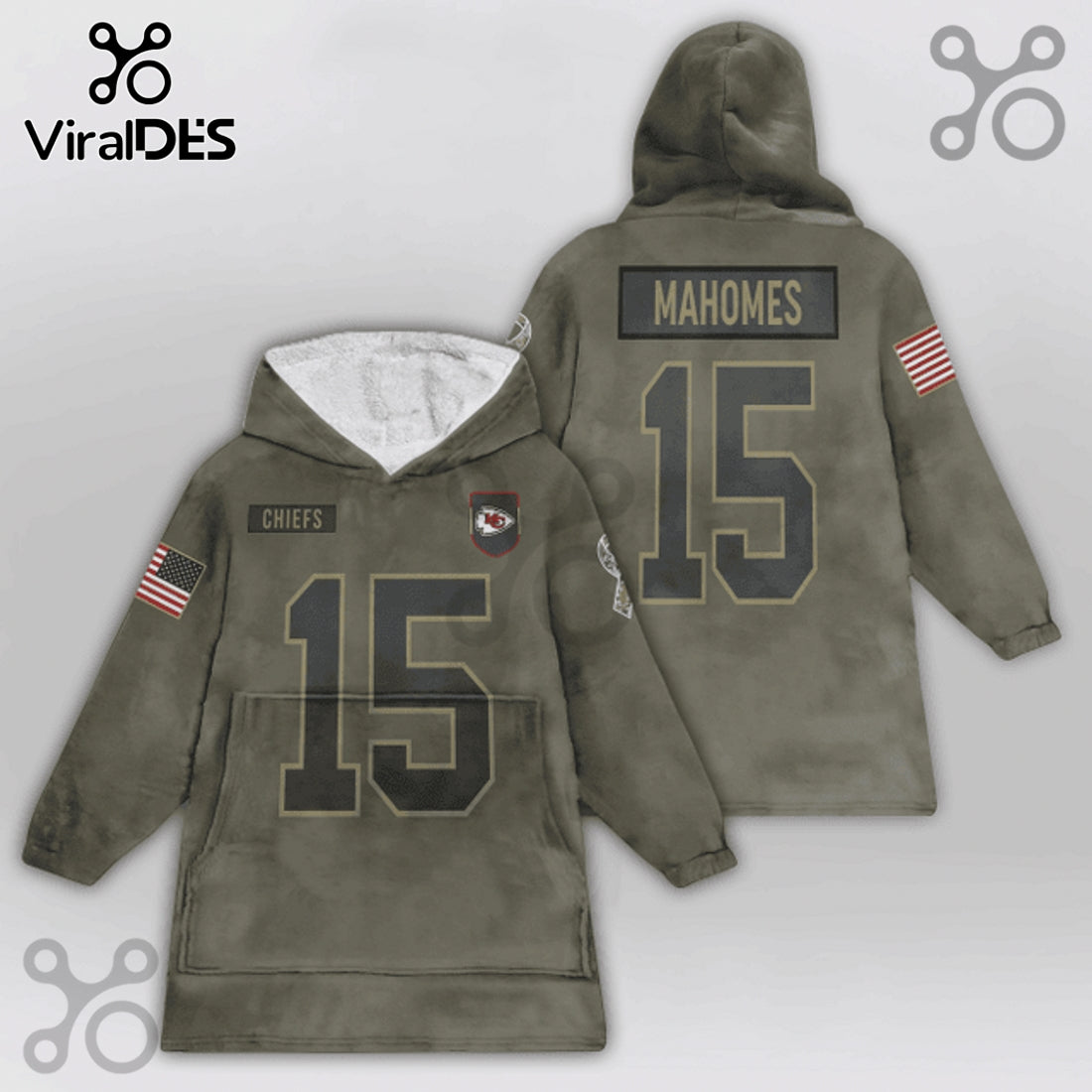 Kansas City Chiefs Patrick Mahomes 15 Oversized Wearable Blanket Hoodie