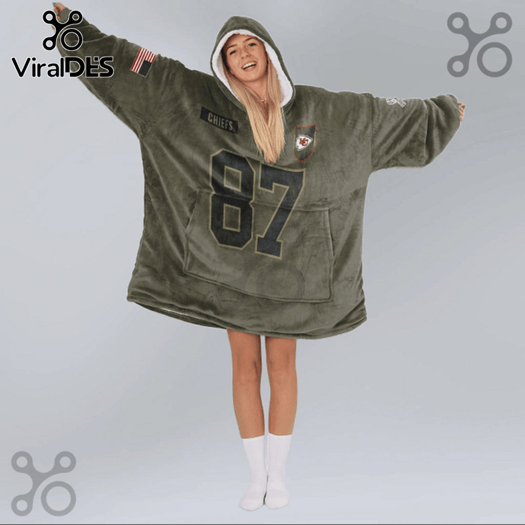 Kansas City Chiefs Travis Kelce 87 Player Oversized Blanket Hoodie