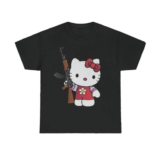 kitty ak47 t shirt emo scene grunge y2k amity affliction tapout domo kun Top Womenswear Underwear Lady