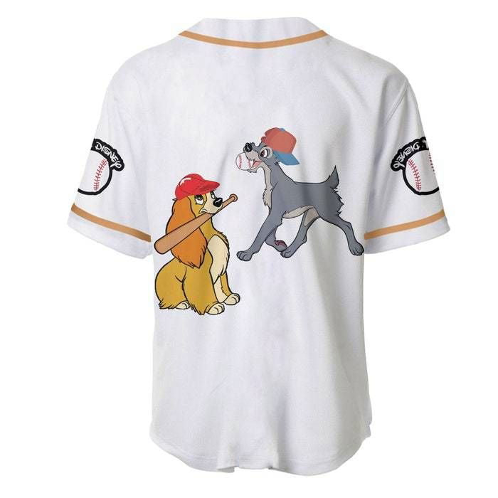 Lady & The Tramp Dogs Brown White Cute Disney Unisex Cartoon Graphic Casual Outfits Custom Baseball Jersey Gifts for Fans - lylyprint.com