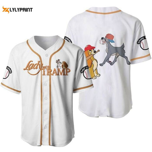 Lady & The Tramp Dogs Brown White Cute Disney Unisex Cartoon Graphic Casual Outfits Custom Baseball Jersey Gifts for Fans - lylyprint.com