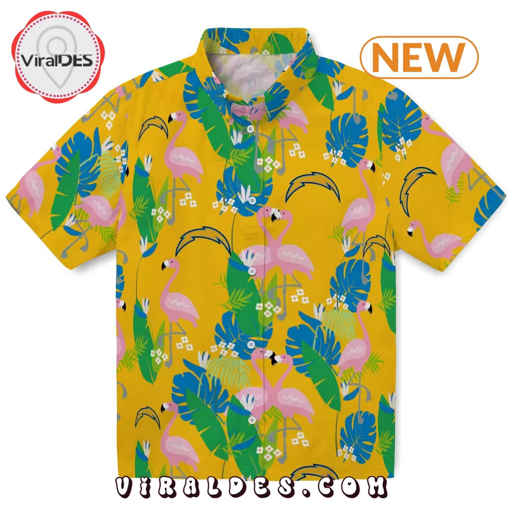 Los Angeles Chargers Flamingo Foliage Hawaiian Shirt
