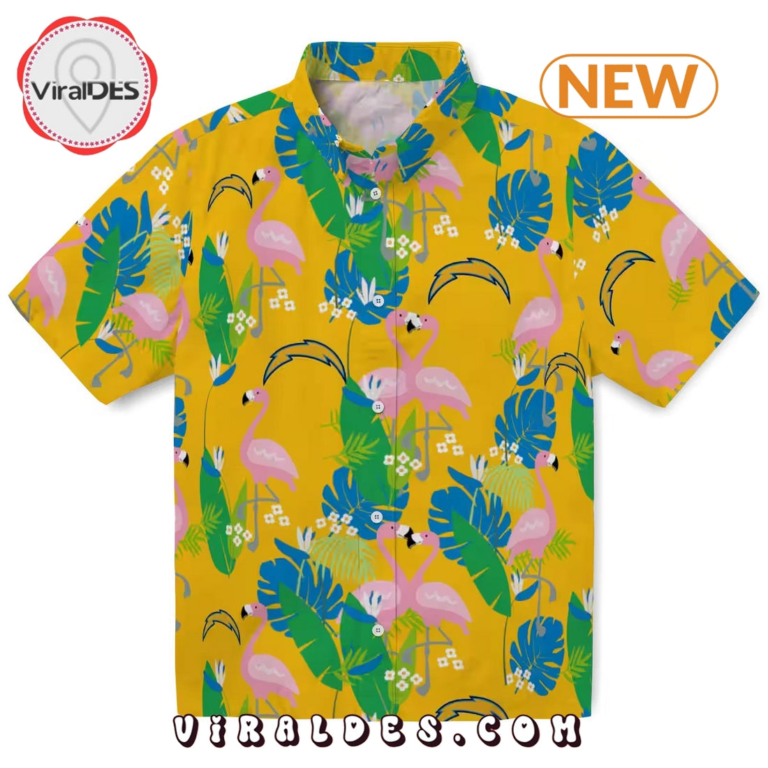 Los Angeles Chargers Flamingo Foliage Hawaiian Shirt