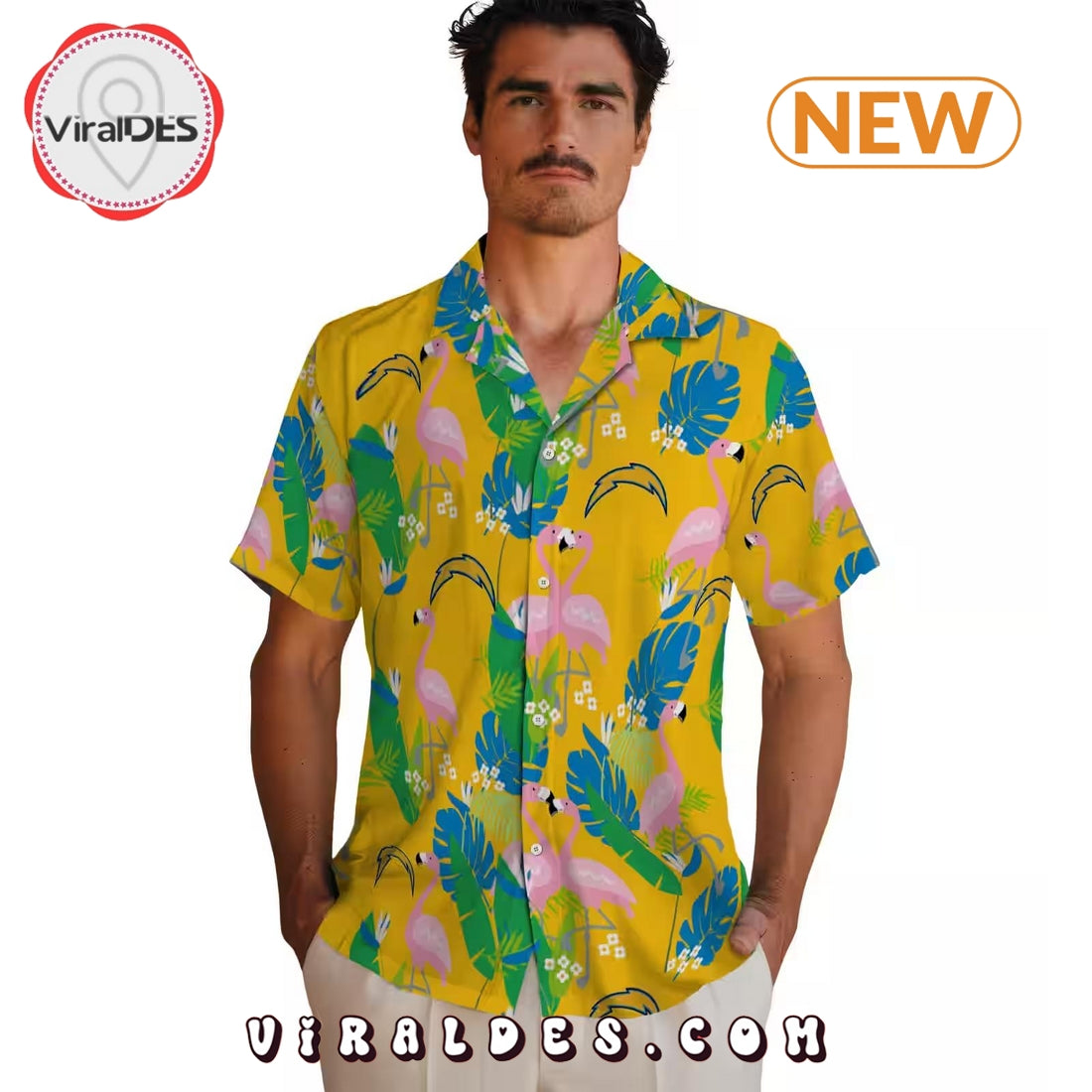 Los Angeles Chargers Flamingo Foliage Hawaiian Shirt
