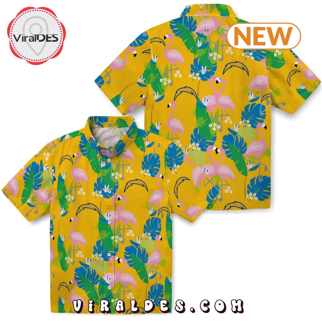 Los Angeles Chargers Flamingo Foliage Hawaiian Shirt