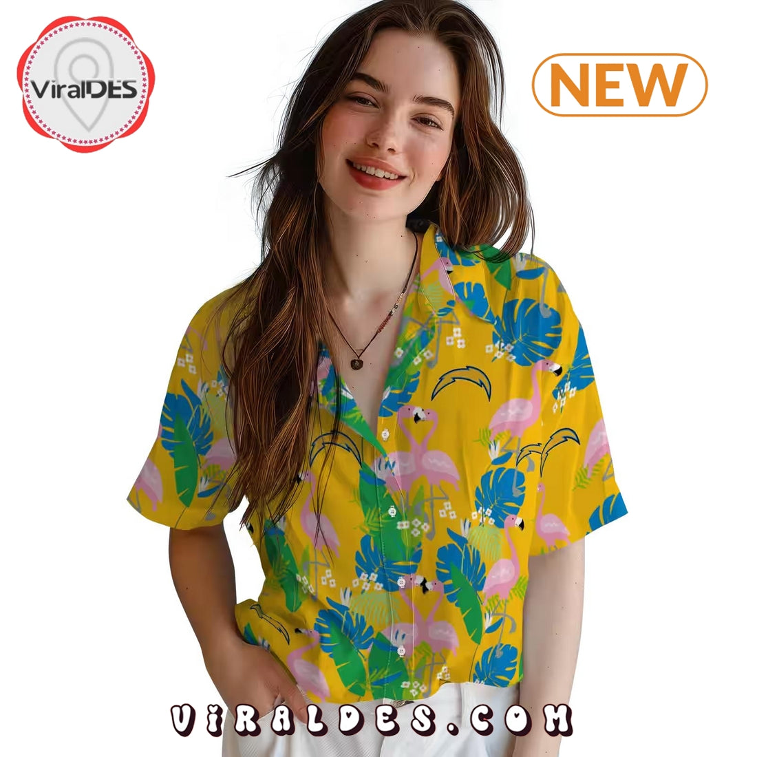 Los Angeles Chargers Flamingo Foliage Hawaiian Shirt
