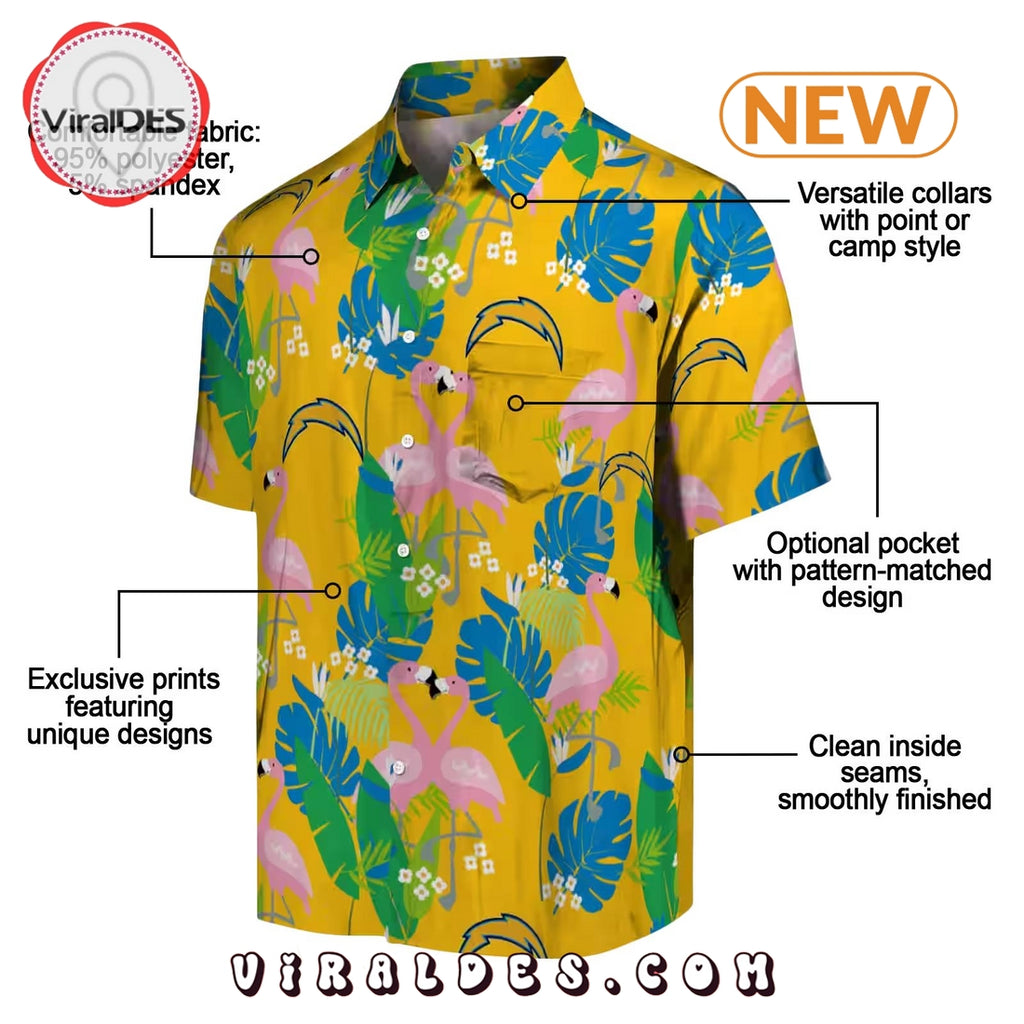 Los Angeles Chargers Flamingo Foliage Hawaiian Shirt