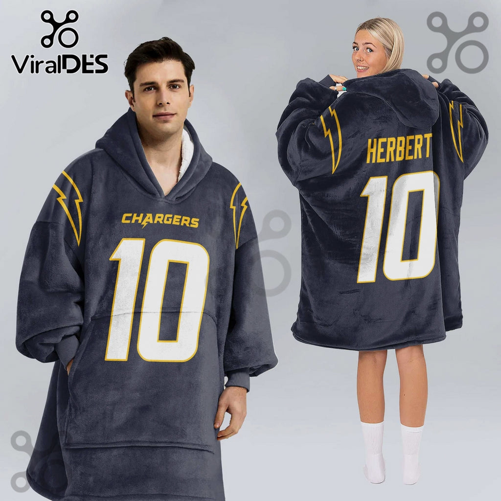 Los Angeles Chargers Herbert 10 Football Oversized Wearable Blanket Hoodie