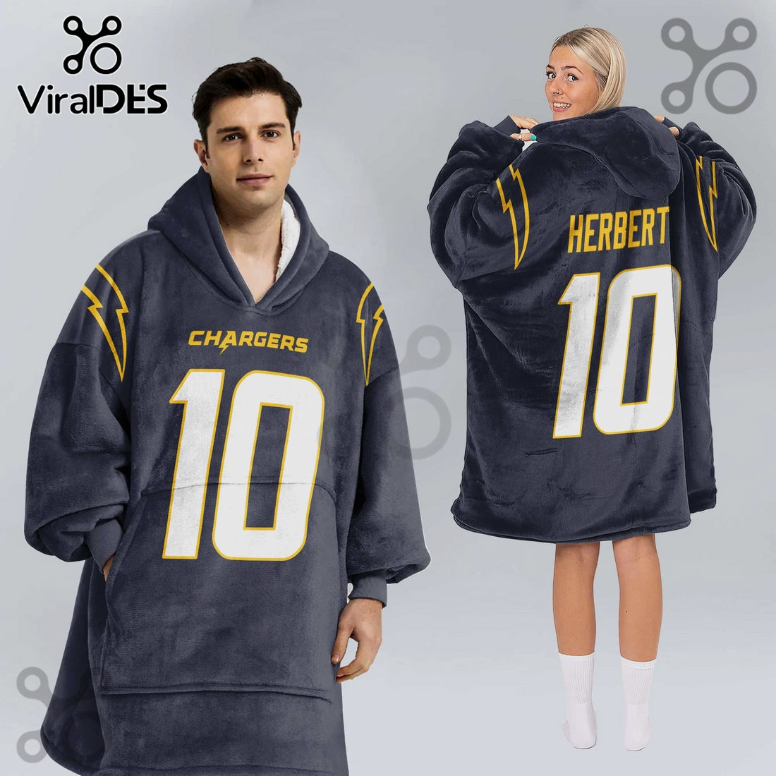 Los Angeles Chargers Herbert 10 Football Oversized Wearable Blanket Hoodie