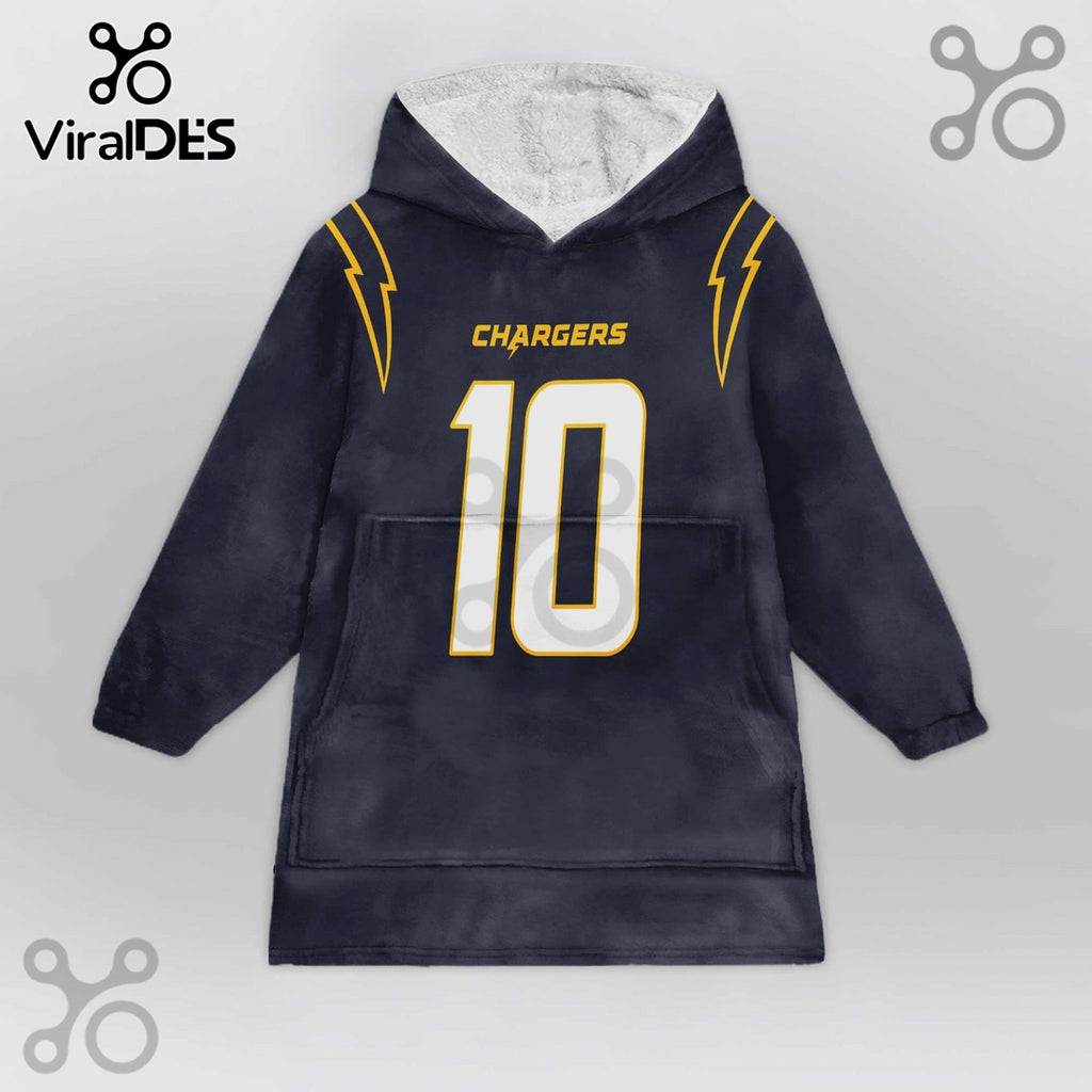 Los Angeles Chargers Herbert 10 Football Oversized Wearable Blanket Hoodie