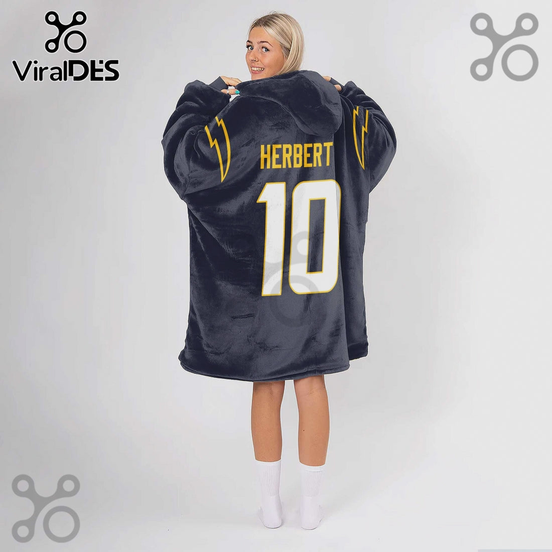 Los Angeles Chargers Herbert 10 Football Oversized Wearable Blanket Hoodie
