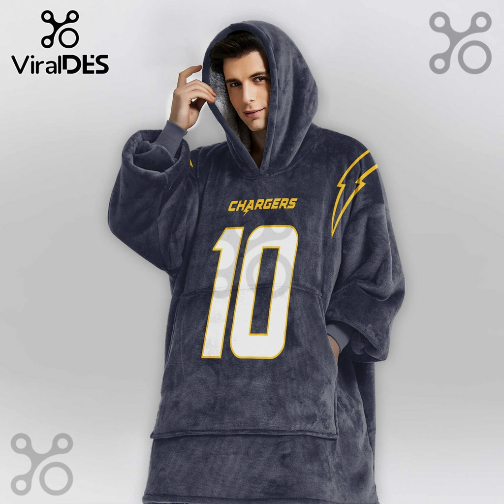 Los Angeles Chargers Herbert 10 Football Oversized Wearable Blanket Hoodie