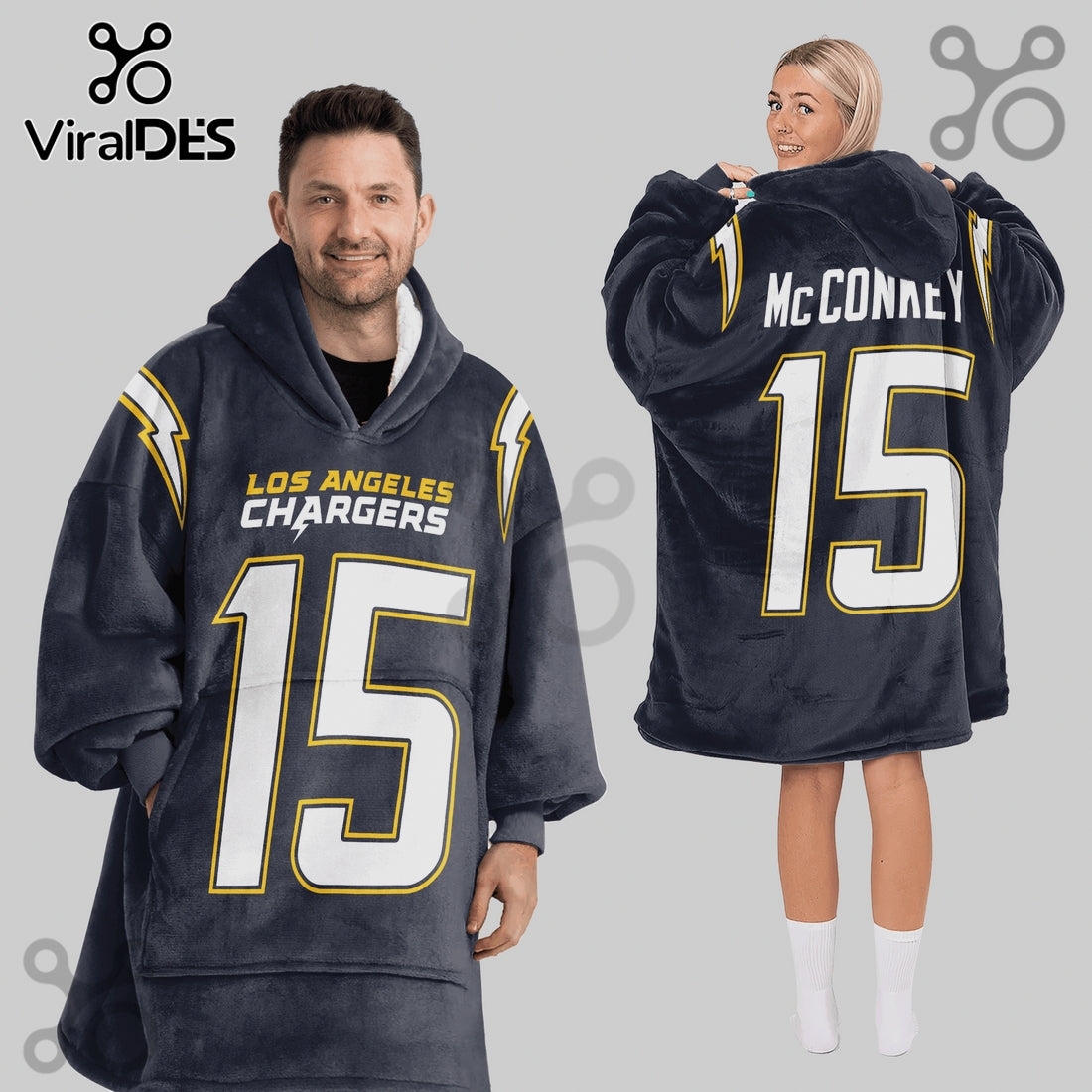 Los Angeles Chargers Navy Number 15 Snuggle Blanket Hoodie