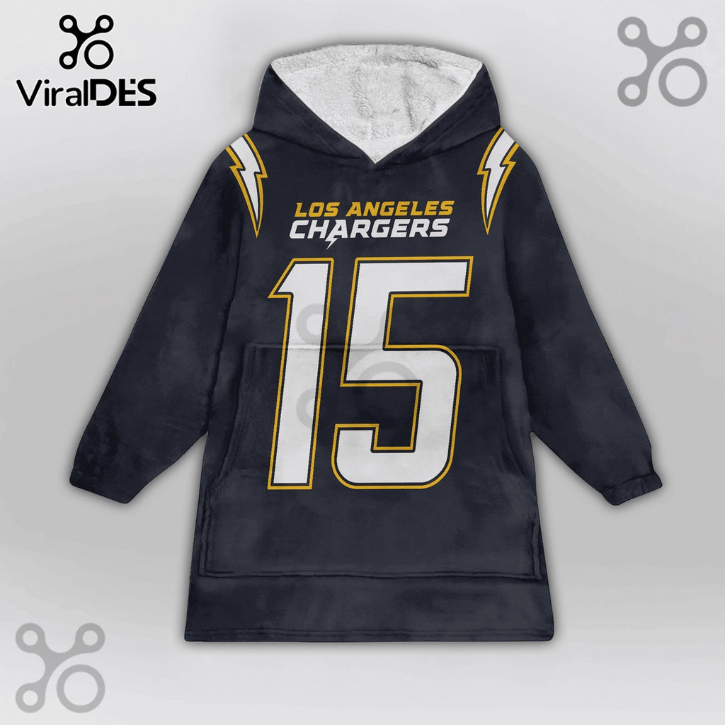 Los Angeles Chargers Navy Number 15 Snuggle Blanket Hoodie