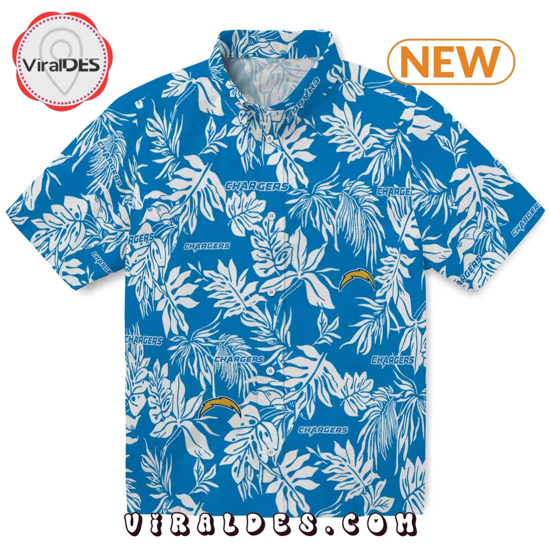 Los Angeles Chargers Tropical Leaf Hawaiian Shirt