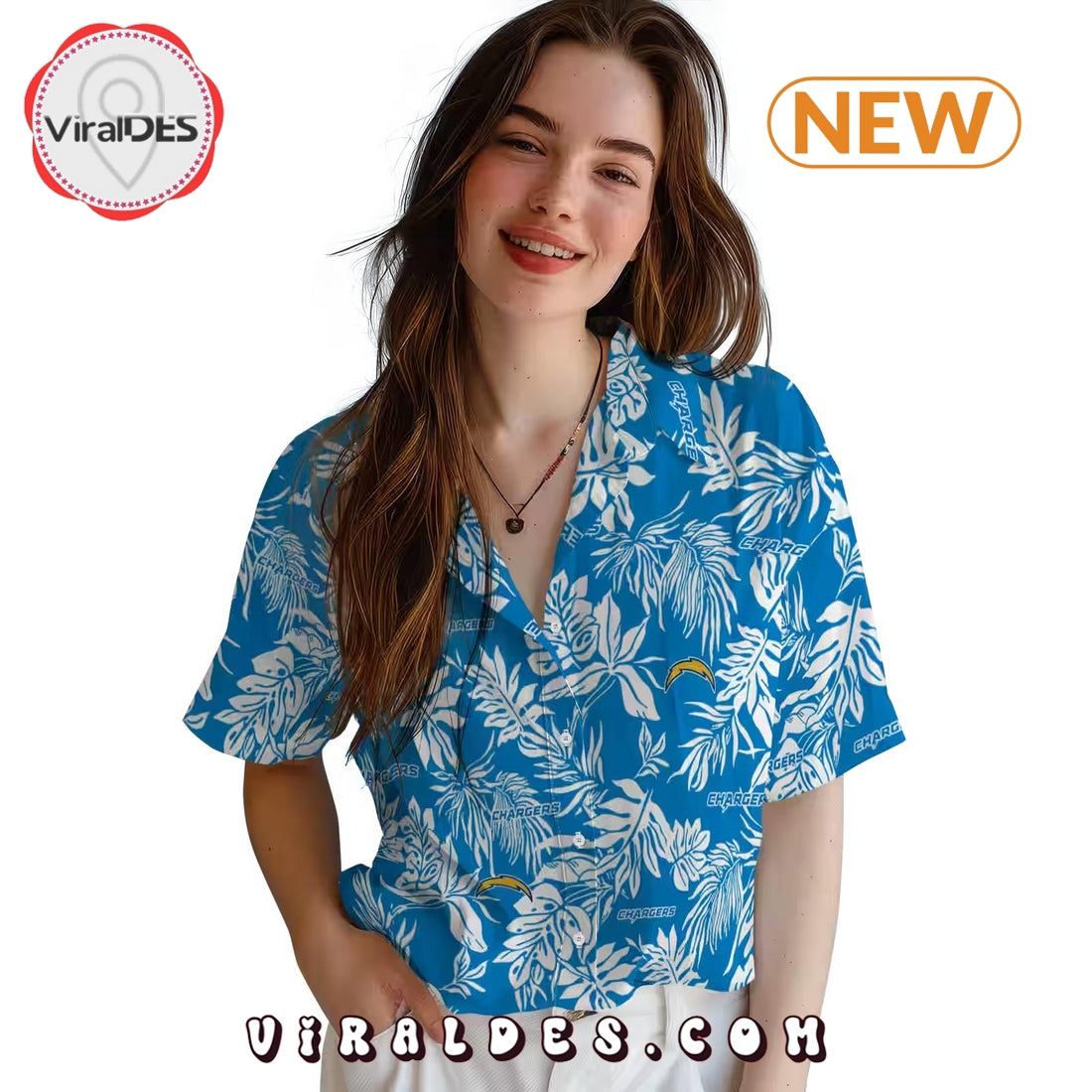 Los Angeles Chargers Tropical Leaf Hawaiian Shirt
