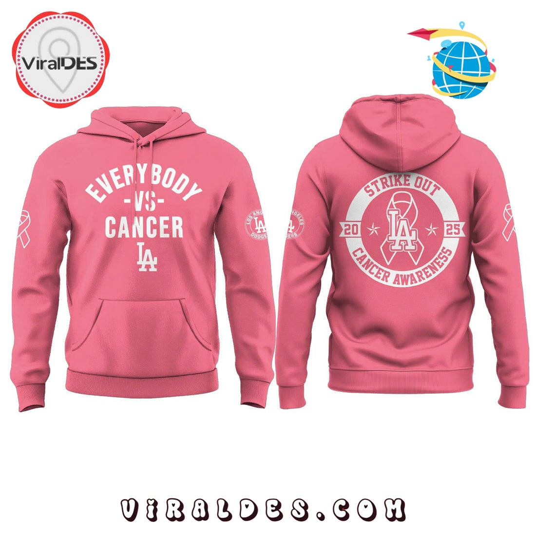 Los Angeles Dodgers Everybody vs Cancer Awareness Hoodie